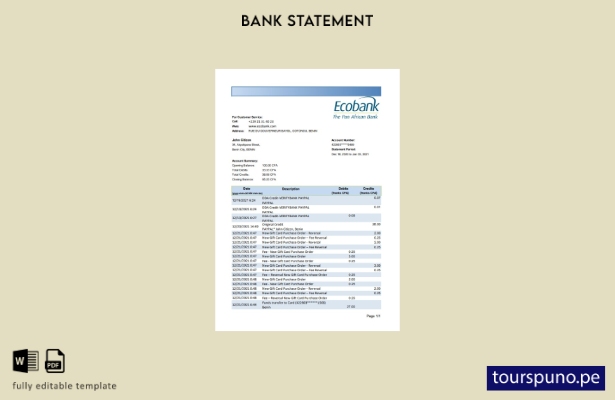 listo para imprimir plantilla de Excel de extracto bancario de Benin Ecobank